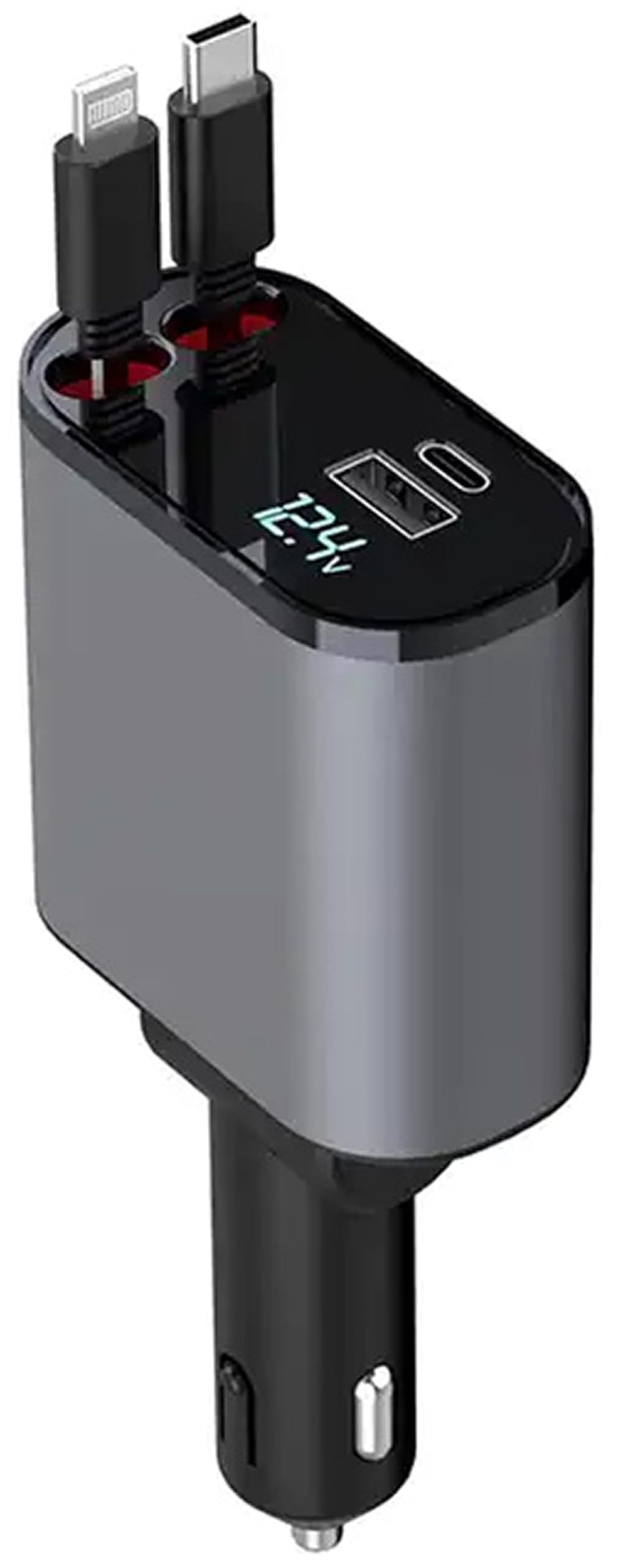 4-in-1 Retractable Car Charger | USB-C, Apple & Android Fast Charging Cable