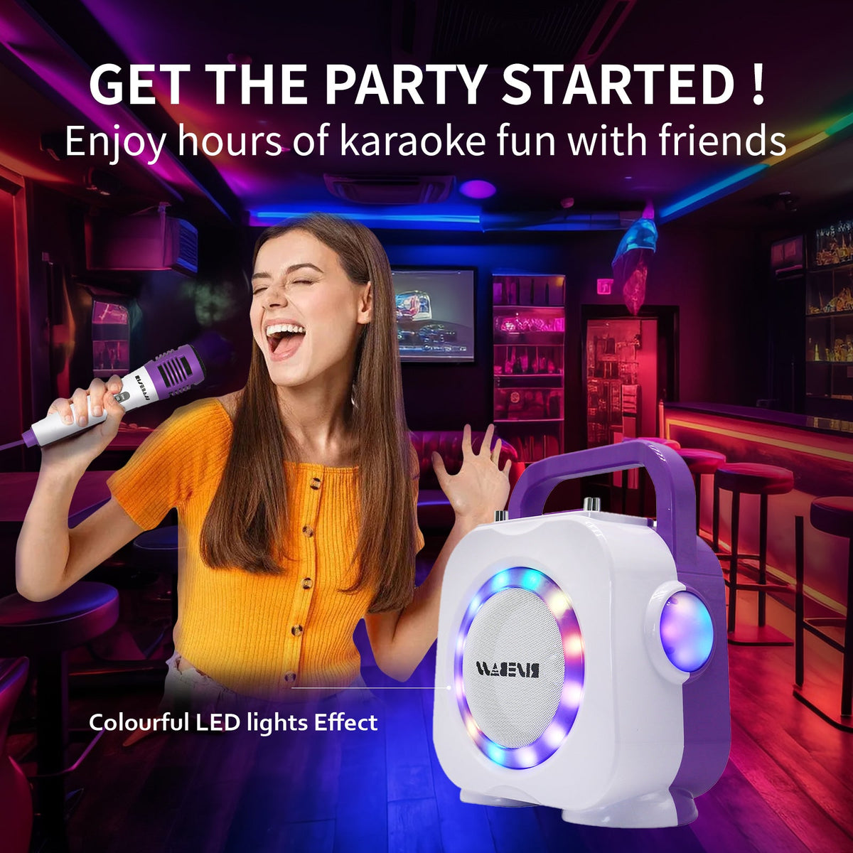 Kids Karaoke Machine with 2 Mics & LED Lights — Portable Bluetooth Speaker for Parties