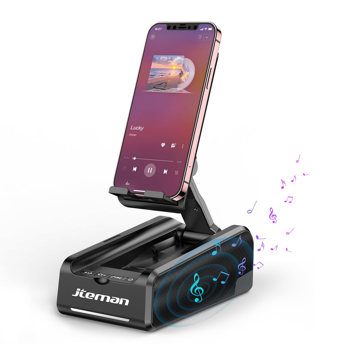 JTEMAN Phone Stand with Bluetooth Speaker | Desktop Speaker Gift for Home & Kitchen