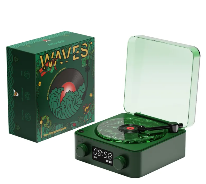 Retro Turntable Bluetooth Speaker with RGB Projection Lights — Vinyl Aesthetic Home Decor