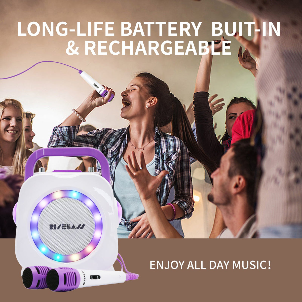 Kids Karaoke Machine with 2 Mics & LED Lights — Portable Bluetooth Speaker for Parties