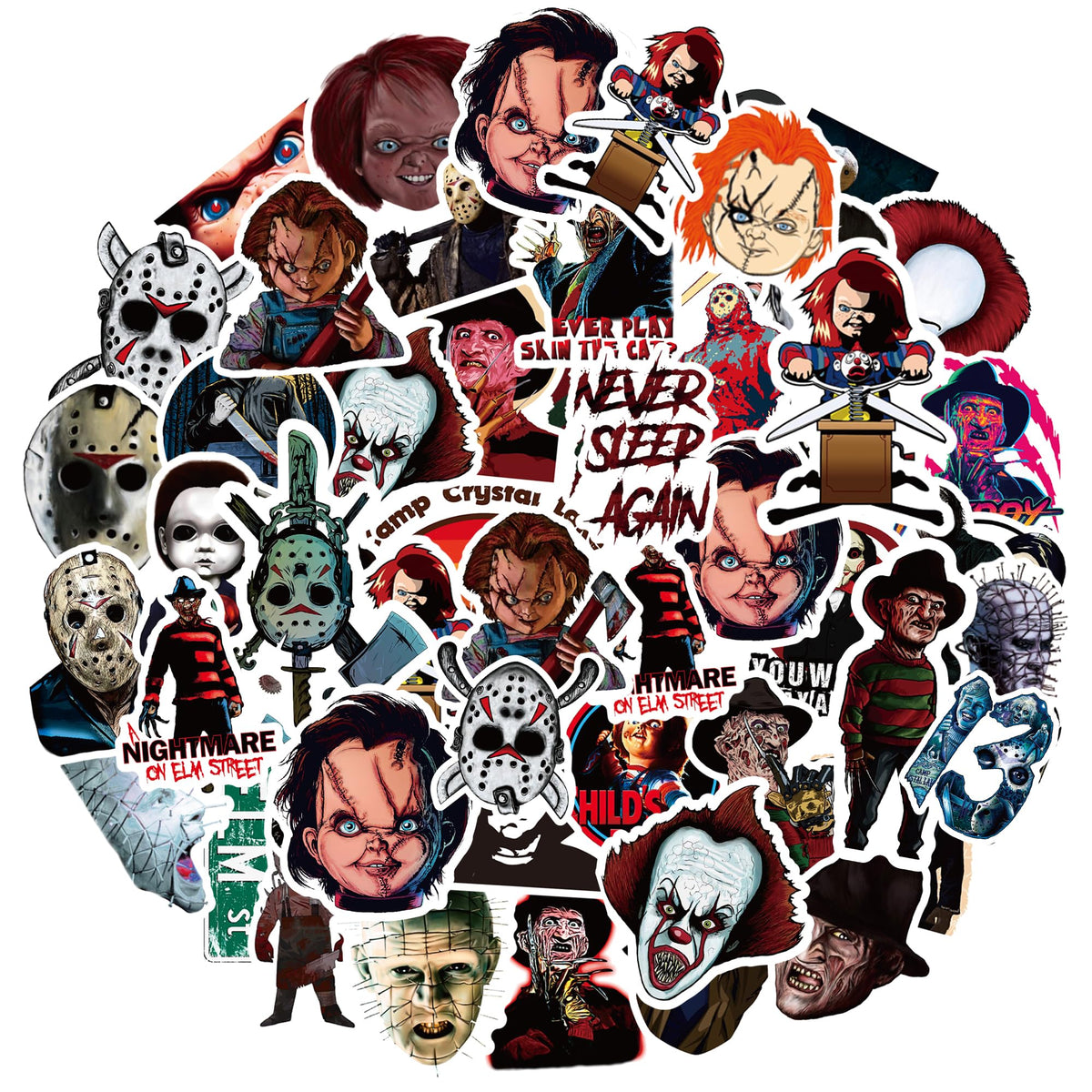Halloween Horror Movie Stickers 50-Pack | Water Bottle & Laptop Decals