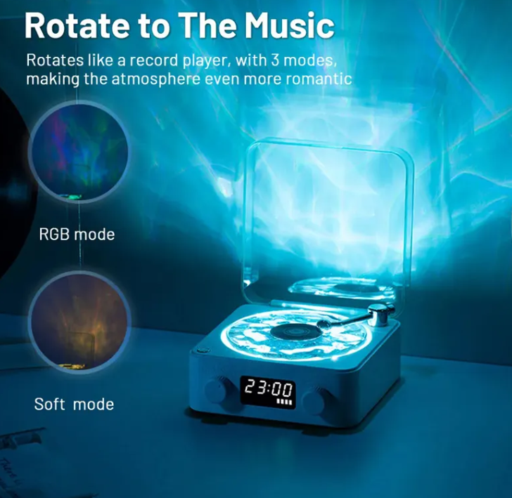 Retro Turntable Bluetooth Speaker with RGB Projection Lights — Vinyl Aesthetic Home Decor