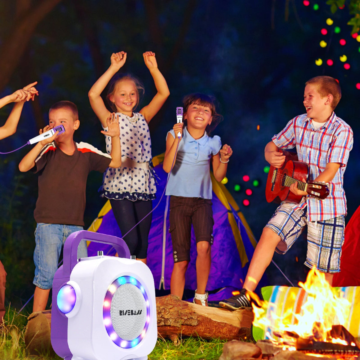 Kids Karaoke Machine with 2 Mics & LED Lights — Portable Bluetooth Speaker for Parties
